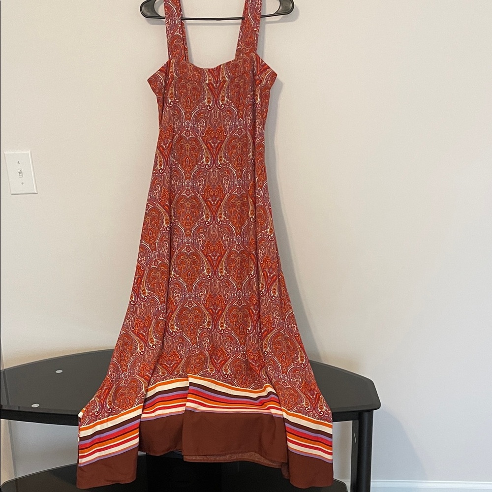 MSK Paisley Maxi Dress in Vibrant Orange and Brown